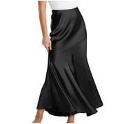 BZGTZT Women's Satin Elastic High Waisted Maxi Skirt 2025 Trendy Summer Fall Silky A-Line Casual Formal Work Skirts